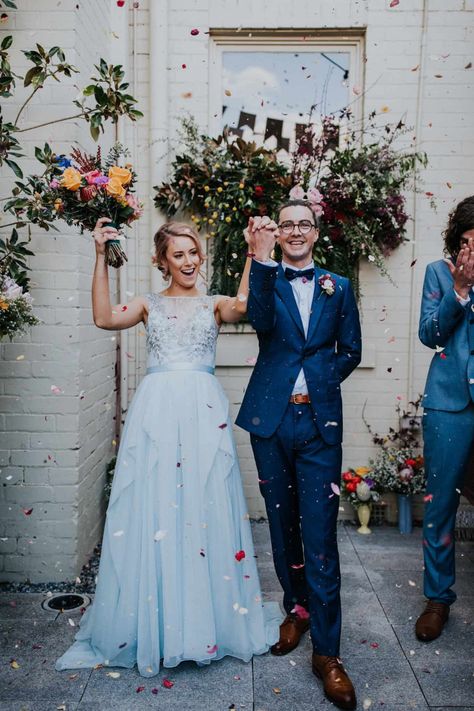 Marina & Cam's Vibrant Fremantle Wedding at Guildhall - Nouba Weddings - Marina & Cam’s Vibrant Fremantle Wedding at Guildhall Bohemian Beach Wedding Dress, Tulle Wedding Dresses, Wholesale Dress, Tulle Wedding, Tulle Wedding Dress, Wedding Veil, Make Color, Party Looks, Blue Wedding