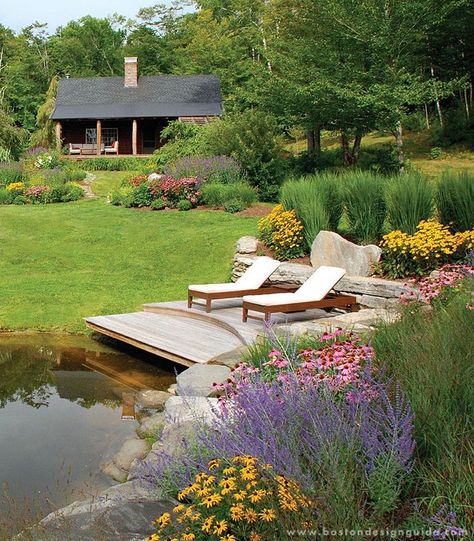 a Blade of Grass | Landscape Design and Maintenance in Wayland, MA | Boston Design Guide Lake Landscaping, Farm Pond, Taman Air, Boston Design, Pond Landscaping, Grasses Landscaping, Piscina Natural, Pond Design, Garden Types