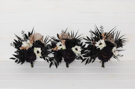 Black Gold Wedding Bouquet With White Anemone Black Gold - Etsy Australia Black Gold White Wedding, White Anemone Wedding, Anemone Wedding Bouquet, Black White Gold Wedding Theme, Wedding Bouquet Black, Gold White Wedding, Gold Wedding Bouquets, Anemone Wedding, Prom Bouquet