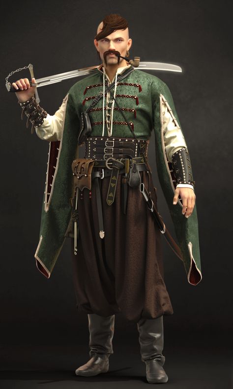 ArtStation - Ukrainian Cossack. Lithuanian Clothing, Armor Clothing, Ukrainian Art, Book Clothes, Marvelous Designer, Century Clothing, Medieval Clothing, Fantasy Armor, Historical Art