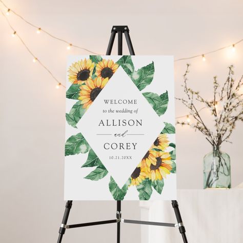 Rustic Watercolor Sunflower Wedding Welcome Sign Sunflower Eucalyptus Wedding, Ceremony Signage, Wedding Reception Signage, Reception Signage, Custom Wedding Signs, Wedding Gold, Invitation Kits, Eucalyptus Wedding, Wedding Welcome Sign