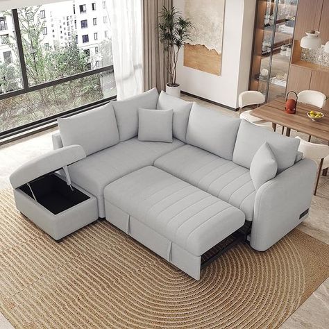 Amazon.com: LUMISOL 82.6" Convertible Sleeper Sofa Bed with Storage Ottoman, L-Shaped Sectional Sofa with Charging Stations, Pull Out Sofa Couch with Chaise for Living Room, Apartment, Grey : Home & Kitchen Apartment Finds, Couch With Chaise, Living Room Apartment, Pull Out Sofa, Charging Stations, Bed With Storage, Sofa Bed With Storage, Room Apartment, Home Design Living Room