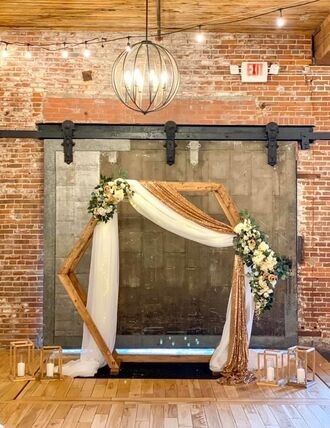 Hexagon Arch Decor, Small Simple Wedding, Hexagon Arch, Wedding Ceremony Decorations Indoor, Wildflower Wedding Theme, Hexagon Wedding, Arch Decor, Sweetheart Table Wedding, January Wedding