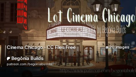 Cinema Chicago - CC Files Free | Begônia Builds Movie Theater Sims 4 Cc, Sims 4 Home Theater Cc, Sims 4 Movie Theater, Sims 4 Cinema, Sims 4 Build, Sims 4 Game, Building Ideas, Sims 4 Houses, You Are Amazing