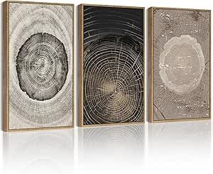 Black And White Wall Painting, White Wall Painting, Nature Canvas Painting, Tree Ring, Tree Rings, Nature Artwork, Rustic Frames, Abstract Tree, 3 Piece Wall Art