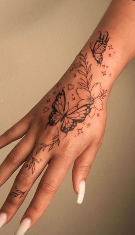 Butterfly Wrist Tattoo, Wrist Tattoo Ideas, Wrist Tattoo Designs, Small Girly Tattoos, Henna Inspired Tattoos, Cross Tattoos For Women, Hand Tattoos For Girls, Pretty Hand Tattoos, Tasteful Tattoos