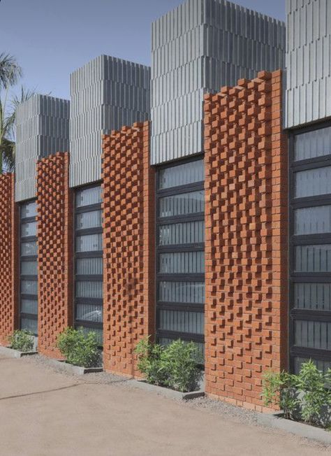 Brick House Designs, Compound Wall Design, Brick Works, Brick Cladding, Brick Detail, Brick Art, Conceptual Architecture, Exterior Wall Design, Brick Architecture