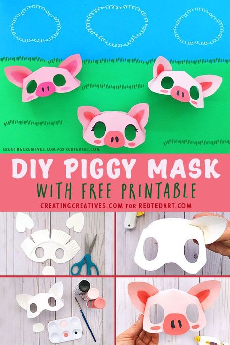 Free Paper Plate Pig Mask Template. How to make a 3D Pig Mask from Paper plates for preschool. #paperplates #pigs #yearofthepig #preschool #templates #masks Pig Costume Diy, Mask From Paper, Preschool Templates, Paper Plate Masks, Zoo Crafts, Pig Mask, Valentine Paper, Pig Costumes, Red Ted Art