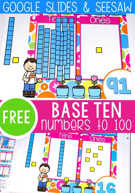 Free base ten activity for kindergarten and 1st grade. Work on numbers to 100 with this free Google Slides and Seesaw activity for math. #fremathactivity #kindergartenmath #1stgrademath #mathactivity #Googleslidesmath #seesawmath #lifeovercs Base Ten Activities, Numbers To 100, Pirate Classroom, Math Websites, Activity For Kindergarten, Math Fluency, Base Ten Blocks, Base Ten, Tens And Ones