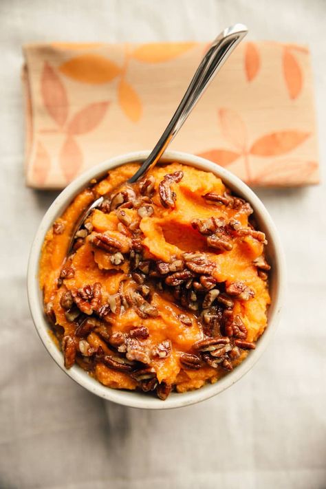 Stovetop Whipped Sweet Potatoes with Maple Pecan Drizzle Credit: Melissa Ryan Credit: Melissa RyanI like to think sweet potatoes eagerly await Thanksgiving every year, knowing it’s their time to shine. Whether it’s a tradition to bake them into a pie for dessert or turn them into a casserole with marshmallows as a side dish, sweet potatoes are a holiday classic. However, there are so many more ways to serve them than these two fan-favorite dishes. They can go the savory route and get Balsamic Sweet Potatoes, Scalloped Sweet Potatoes, Whipped Sweet Potatoes, Smashed Sweet Potatoes, Sweet Potato Side Dish, Sweet Potato Sides, Christmas Side, Cubed Sweet Potatoes, Candied Sweet Potatoes