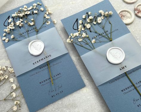 SeventySixStationery - Etsy Austria Dark Dusty Blue Wedding, Blue Gypsophila, Vellum Overlay, Gypsophila Wedding, Baby Blue Weddings, Kids Wedding, Blue Themed Wedding, Wedding Palette, Sample Packs