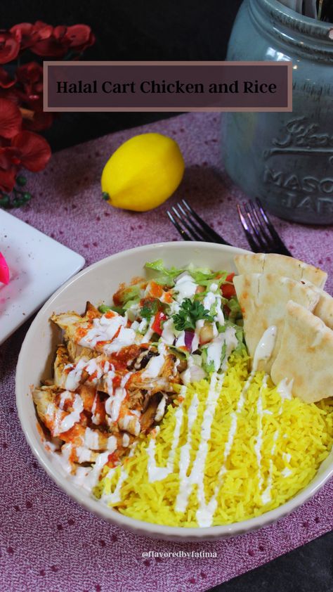 Halal Chicken And Rice Red Sauce, Shawarma And Rice, White Garlic Sauce, Turmeric Rice, Chicken Shawarma Recipe, Shawarma Recipe, Chicken Shawarma, Rice Ingredients, Boneless Skinless Chicken Thighs