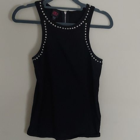 Black Tank W Silver Stud Detailing And Zip Black Closure New Condition Fast Shipping! *All Items From Smoke/Pet Free Home, Packaged With Care And Without Defects/Flaws Unless Indicated Diy Studded Clothes, Studded Clothes, Rhinestone Clothes, Stud Clothing, Fashion Sketchbook Inspiration, Punk Fashion Diy, Rhinestone Outfit, Studs Diy, Fashionably Late