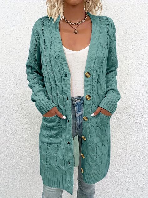 Long Cable Knit Cardigan, Chaleco Casual, Loose Cardigan, Gilet Long, Summer Sweaters, Pocket Cardigan, Duster Cardigan, Casual Cardigans, Cardigan Long