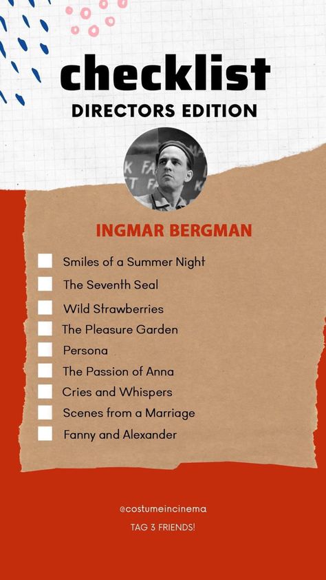 Ingmar Bergman Movies Checklist Directors Edition, 777 Art, Ingmar Bergman Films, Bergman Movies, Movie Checklist, Fanny And Alexander, Scenes From A Marriage, Criterion Collection, Foreign Movies