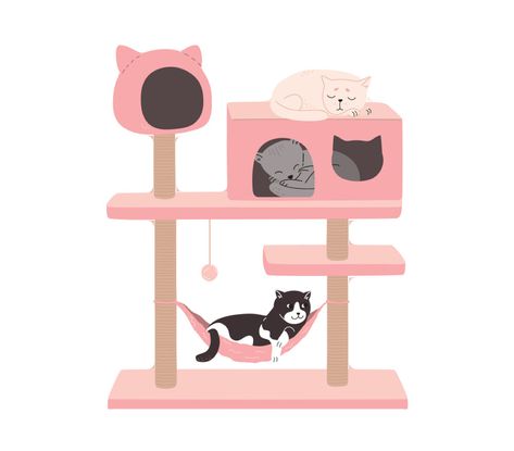 Cat Tower Tree, Small Business Graphics, Cafe Illustration, Cat Tea Party, Business Graphics, Cat Towers, Hand Drawn Vector Illustrations, Cat Cafe, Tree Illustration