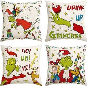 Grinch Pillow, Elf Christmas Decorations, Grinch Christmas Decorations, Christmas Pillow Cover, Christmas Pillowcases, Decorations For Home, Xmas Decor, Grinch Christmas, Christmas Pillow Covers