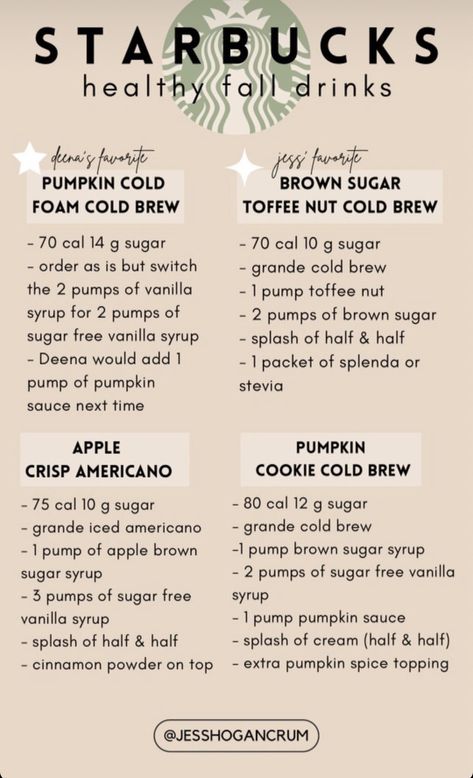 Brown Sugar Pumpkin Cold Brew Starbucks, Starbucks Toffee Nut Drinks, Starbucks Drinks Brown Sugar, Sugar Free Starbucks Drinks Coffee, Optavia Transition, Sugar Free Starbucks Drinks, Healthy Coffee Drinks, Starbies Drinks, Fall Coffee Recipes