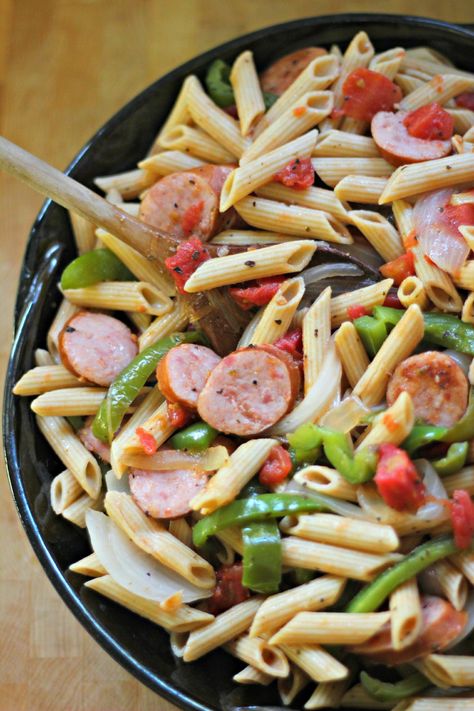 Quick and Easy Kielbasa Pepper Pasta - Ice Cream Off Paper Plates Kielbasa Pasta Recipes, Easy Kielbasa Recipes, Kielbasa Pasta, Kielbasa Recipes, Sausage Dishes, Pepper Pasta, Pasta Dinners, Kielbasa, Easy Pasta Recipes