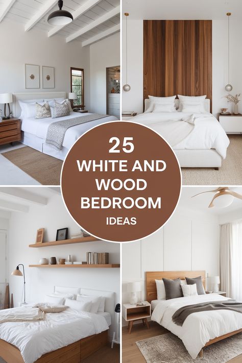 Transform your small bedroom with white and wood! Explore 25 ideas for white wood bedroom design, including white walls with wood accent pieces, wooden headboards, and light wood furniture. Discover white linens and wood-toned throw pillows for a cozy, inviting space that maximizes light and blends clean simplicity with rustic charm. White And Natural Wood Bedroom Ideas, Natural Oak Bedroom Ideas, Bedrooms With White Bedding, White Wooden Bedroom Ideas, Bedroom Wood Bed Frame, Thuma Bed Decor Bedroom, Cream Colored Bedroom Furniture, Ivory Bed Frame Room Ideas, Light Wood Bedroom Furniture Decor Ideas