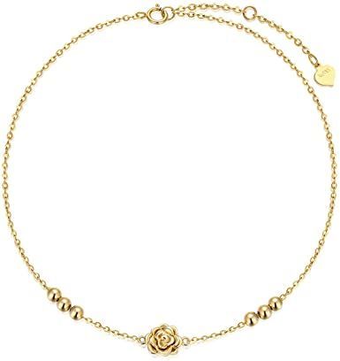 FENCC Solid 14K Gold Rose / Sunflower Anklet Bracelet Valentine's Day Gifts for Women Beach Jewelry Sunflower Anklet, Gold Rose Flower, Anklet For Women, Fine Gold Jewelry, Professional Jewelry, Foot Jewelry, Gold Branding, Solid Gold Jewelry, Anklet Bracelet