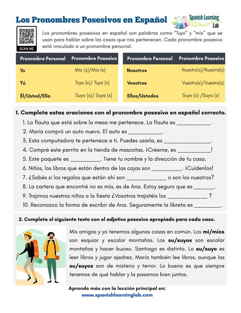 Spanish Possessive Adjectives Worksheet, Spanish Possessive Pronouns, Possessive Adjectives Worksheets, Possessive Adjectives Spanish, Subject Pronouns And Possessive Adjectives, Spanish Exercises, Spanish Object Pronouns, Spanish Direct Object Pronouns, Demonstrative Pronouns