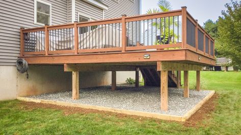 Patio Under Decks, High Deck, Pea Gravel Patio, Under Deck, Low Deck, Stone Landscaping, Gravel Patio, Floating Deck, Landscape Stone