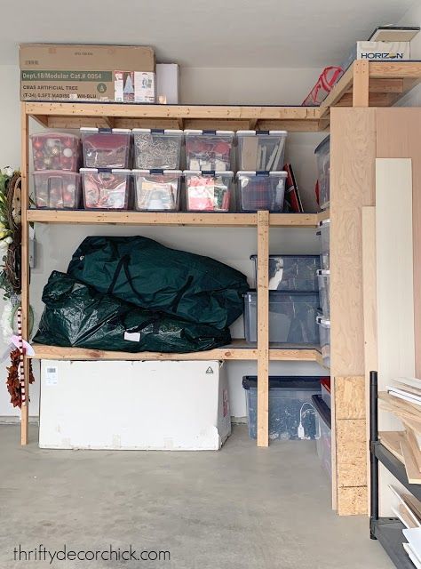 Our amazing organized garage {from top to bottom!} reveal Christmas Tree Storage Ideas, Basement Entertainment Center, Holiday Decor Storage, Garage Wall Storage, Christmas Decoration Storage, Small Storage Containers, Tiny Stuff, Storage Container Homes, Clear Bins