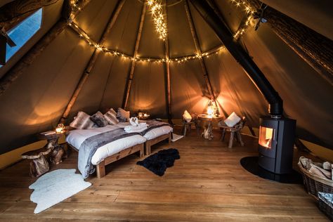 luxury Tipi camping accommodation in Derbyshire Buxton Derbyshire, Family Glamping, Boutique Camping, Native American Teepee, Tent Living, Peak District National Park, Luxury Glamping, Log Fires, Glamping Site