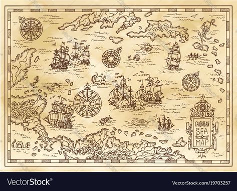 Ancient pirate map of the caribbean sea ... Old Transportation, Pirate Map, Sea Map, Pirate Treasure Maps, Pirate Adventure, Art Couple, Vintage Background, Ancient Maps, Space Pirate