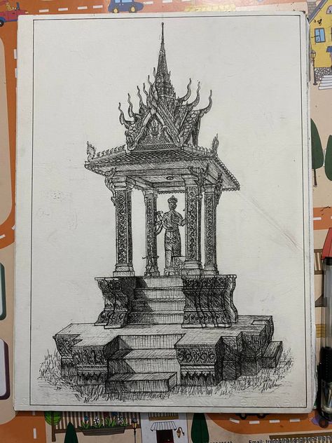 Architect Year-2 At RUFA Sketch by KSN_Koeu sreynob Khmer Architecture Sketch, Architecture Symbols, Khmer Art, Khmer Culture, Architecture Drawing Plan, Thailand Art, Fashion Illustration Watercolor, Nature Art Drawings, Architecture Design Sketch