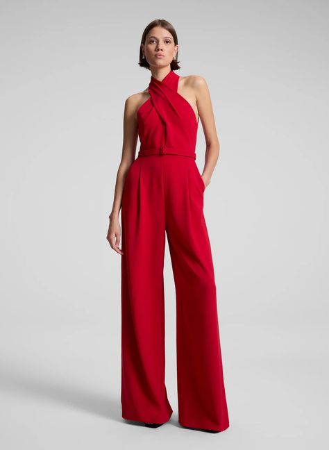 A.L.C. Murphy II Wide Leg Jumpsuit | ALCltd.com Metallic Clutch, Holiday Party Outfit, Jumpsuit Party, Red Jumpsuit, Classic Chic, Wide Legs, Party Looks, Halter Neckline, Wide Leg Jumpsuit