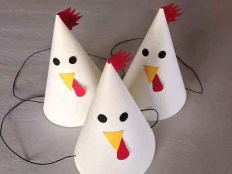 Animal Party Hats, Chicken Birthday, Chicken Party, Chicken Hats, Farm Theme Birthday, Farm Animal Party, Farm Animals Birthday Party, Puppy Birthday Parties, Barnyard Party