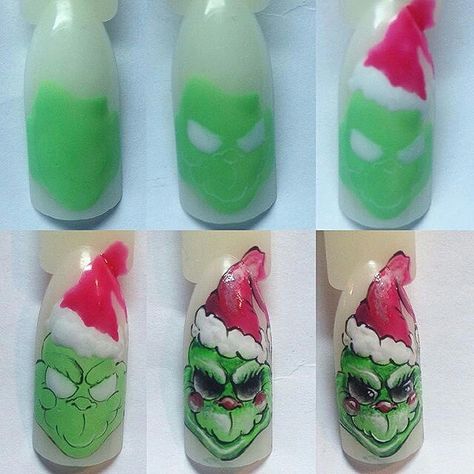 Credit to @biruza_nail @biruza_nail @biruza_nail Мостр #гринч… Grinch Nails, Fingernail Designs, Nail Drawing, Nail Art Disney, Christmas Nail Art Designs, Nail Nail, Nails Desing, No Eyeliner Makeup, Xmas Nails