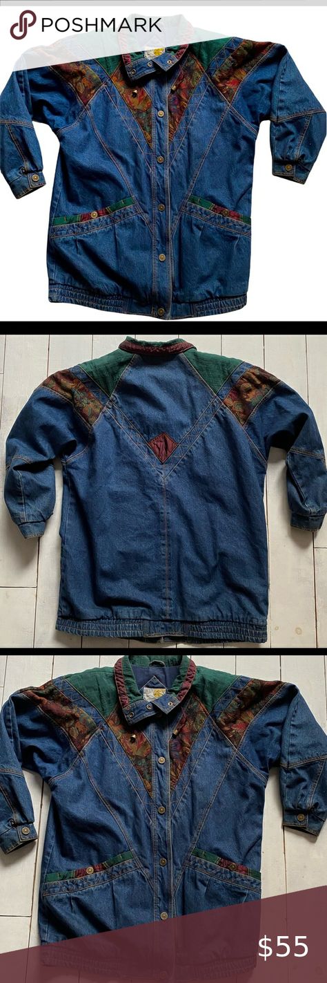 VTG 90's Women's Current Seen Heavy Lined Patched Tapestry Denim Jacket Size L The Age, Denim Jacket, Tapestry, Blazer, Best Deals, Pants, Fashion Design, Fashion Trends, Closet