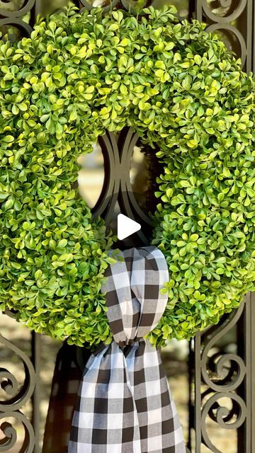 Amanda “Mandy” Barkley on Instagram: "Sharing how to tie a sash on your boxwood wreath!  Wreath is available on my site linked in bio!  Happy Decorating 💚" Boxwood Wreaths For Front Door, Wreath Sashes Diy, Boxwood Wreath With Sash, How To Tie A Wreath Sash, Boxwood Wreath With Ribbon, Boxwood Wreath Front Door, Boxwood Wreaths, Preserved Boxwood Wreath, Wreath Sash