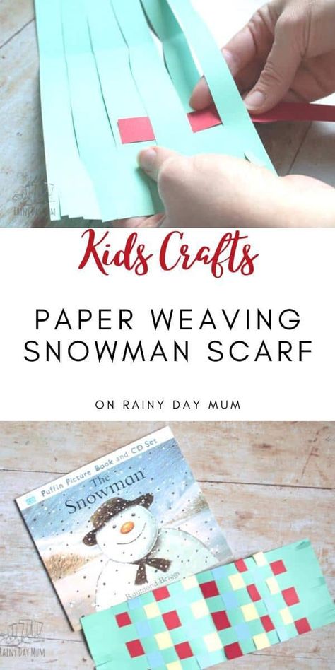 A simple paper craft project for kids to make a paper scarf with weaving for the Snowman by Raymond Briggs. #storybookadvent #paperweaving #kidsactivities #bookbasedactivities #rainydaymum Scarf Craft Preschool, The Snowman Raymond Briggs Activities, Simple Paper Craft, Clothes Study, Clothing Study, Raymond Briggs, Literature Study, Christmas Books For Kids, Snowman Scarf