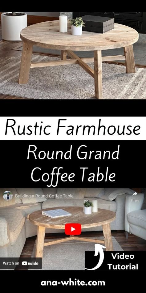 Farmhouse Round Coffee Table, Rustic Farmhouse Coffee Table, Farmhouse Coffee Table, Coffee Table Base, Home Coffee Bar, Round Wood Coffee Table, Coffee Table Dimensions, Woodworking For Kids, Coffee Table Farmhouse