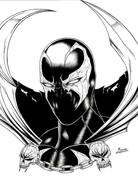 Spawn Drawing, Black White Photos, Simple Tattoos, Art Boards, Darth Vader, Batman, Black And White, Drawings, Fictional Characters