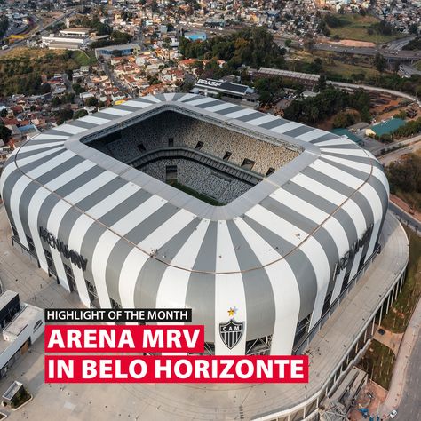 New stadium on the horizon - Arena MRV in Belo Horizonte As the new football stadium in the Brazilian city of Belo Horizonte, the Arena MRV is not only the new home of the Atlético Mineiro football club and a central hub for football matches and other events, but also a figurehead for the city. With its modern design and wide block stripes, the stadium attracts attention even from a distance. The design by architects Fakasvolgöyi Arquitetura combines a sleek, modern aesthetic with sustaina... Football Stadium, Football Stadiums, The Arena, Football Match, On The Horizon, Modern Aesthetic, The Horizon, Football Club, Architects