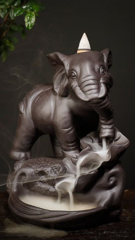 Put a lited backflow incense cone on the top of our elephant incense burner. The denser incense smoke will flow gently downwards following the elephant's nose path, then the smoke spreads all around in the air, like a waterfall, creating a fantastic atmosphere. Dragon Incense Burner, Lotus Incense, Backflow Incense Burner, Backflow Incense, Lotus Pond, Pond Design, Incense Cones, Incense Burner, Black Ceramic