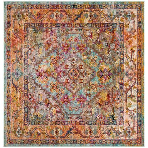 Safavieh Crystal Light Blue/Orange 7 ft. x 7 ft. Square Area Rug-CRS507A-7SQ - The Home Depot Nourison Rugs, Orange Square, Transitional Rug, Square Area Rugs, Orange Area Rug, Crystal Light, Transitional Rugs, Blue And Orange, Orange Rugs