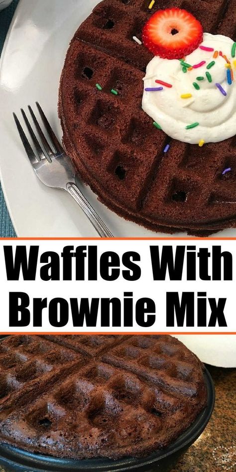 Our Brownie Mix Waffles are a new twist on the classic waffle. It is such a fun breakfast recipe and so easy to do. If you love crispy corners in the brownie pan this recipe is for you! Crispy on the outside, but fluffy and chocolaty on the inside. Ready in 15 minutes or less, it’s the perfect breakfast, brunch, or dessert!  Serve with syrup, whipped cream, or even ice cream for an indulgent treat. Perfect for Easter brunch or whenever you want to satisfy your chocolate cravings! Mini Waffle Iron Recipes Easy, Waffle Brownies Recipes, Waffle Love Recipe, Brownie Mix Waffles, Waffle Iron Recipes Easy, Chocolate Waffle Recipe, Mini Waffle Recipe, Diy Waffles, Brownie Waffles