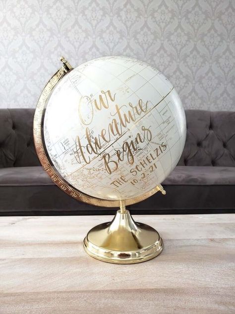 Globe Guest Book, Our Adventure Begins, Custom Globe, Wedding Party Gift Bags, Globe Gift, Gold Globe, Bridesmaid Gift Bags, Travel Theme Wedding, Moving To Florida