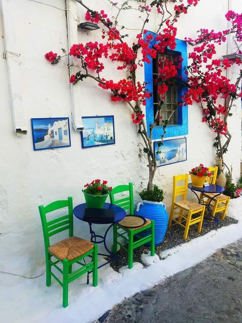 Greece, Greek Taverna Colours of Greece #kosisland Summer in Greece #greekislands Greek Taverna Decor, Greek Taverna, Greece House, Greek Garden, Cafe Culture, Greek Decor, Cool Pictures For Wallpaper, Restaurant Ideas, Design Restaurant