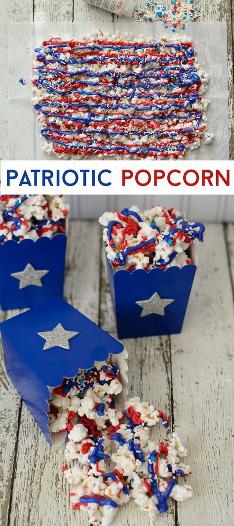 Blue Popcorn Recipe, Patriotic Popcorn, Popcorn Dessert, Memorial Day Foods, Patriotic Food, Patriotic Desserts, 4th Of July Desserts, Fourth Of July Food, Popcorn Recipes