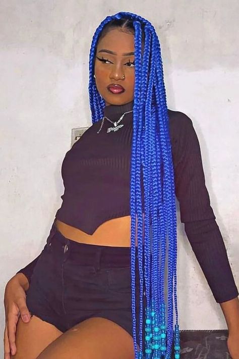 Bold Box Braids, Box Braids Colors, Box Braids With Color, Protective Hairstyles For Black Women, Braids Colors, Blue Box Braids, Black Box Braids, Colored Box Braids, Spring Twist Hair