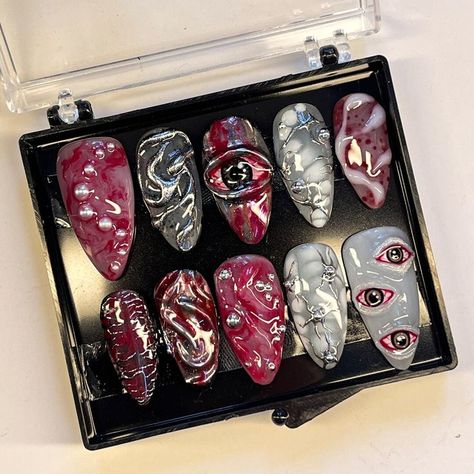 LNA0157 - Blood Eyes Scary Almond Press On Nails | Halloween Nail Ideas | #Nails #NailDesigns #Nails2023Designs #NailsInspiration #PressOns #PressOnNails #PressOnNailDesigns #HalloweenNails #HalloweenNails2023 #HalloweenNailsDesigns Nails Horror, Eyes Scary, Carnival Nails, Scary Nails, Horror Nails, Almond Press On Nails, Holloween Nails, Luxury Press On Nails, Horror Halloween