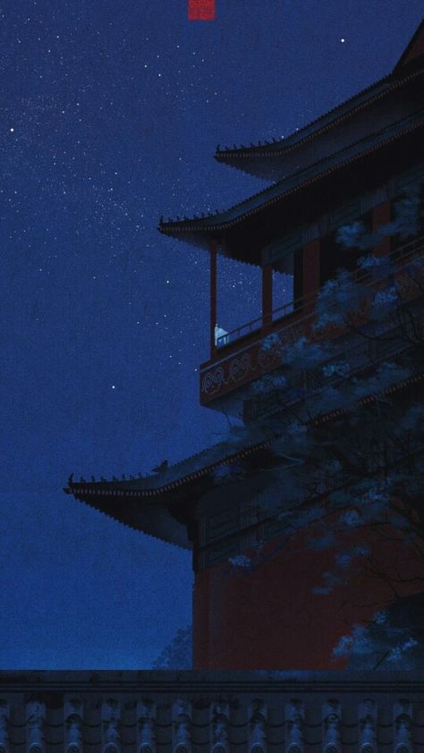 Dark Blue Chinese Aesthetic, Blue Chinese Aesthetic, Ancient China Aesthetic, Calming Pictures, Iphone Wallpaper Music, Night Sky Photography, Chinese Art Painting, Love Animation Wallpaper, Japan Aesthetic