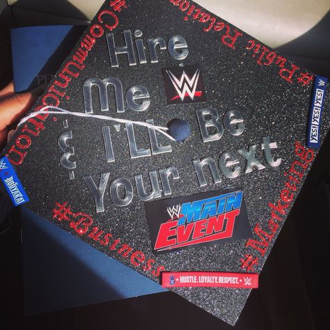 My graduation cap for WWE :) ~ Gilssely R. Polanco, Penn State Grad Wrestling Graduation Cap Ideas, Pierce The Veil Graduation Cap, Graduation Cap Designs College, Grad Cap Ideas, Graduation Cap Ideas, Graduation Cap Decoration Diy, College Graduation Cap Decoration, Grad Cap Designs, Senior Year Of High School